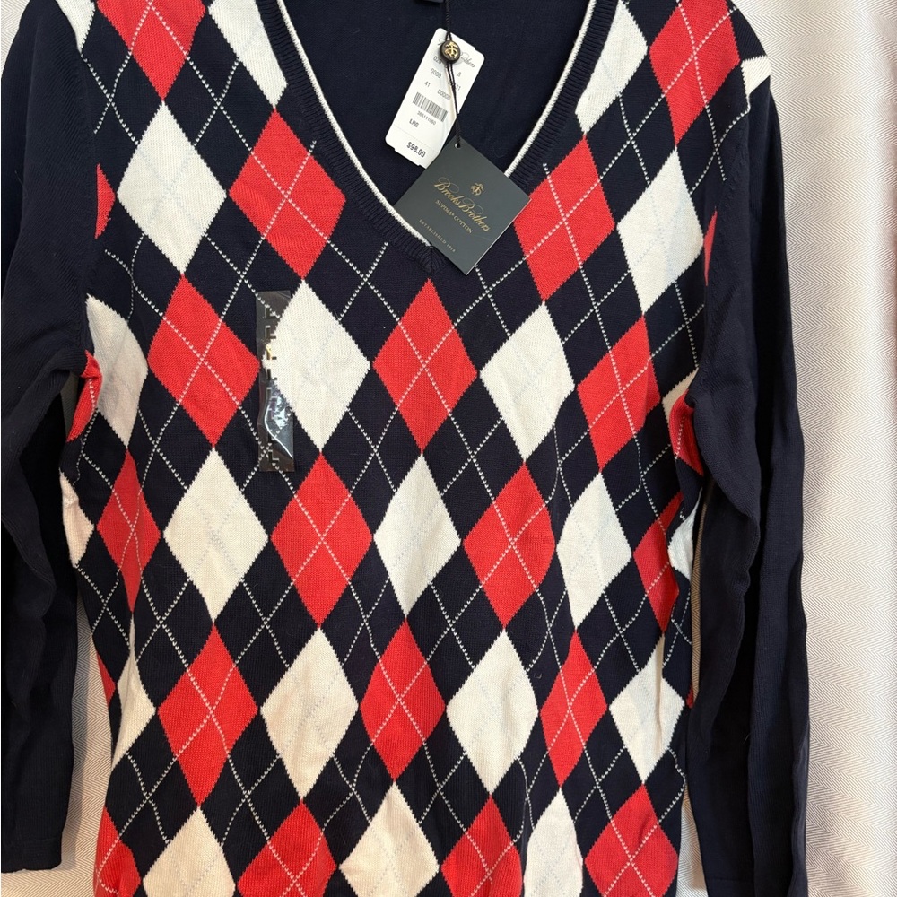 Brooks Brothers Navy, Red and White Argyle Sweater